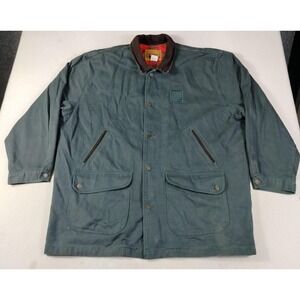 Vintage International Denim Chore Coat Mens XL Green Flannel Lined A&M Records